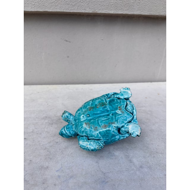 Ceramic Aqua Turquoise Majolica Turtle Vase Clement Massier, Circa 1890 For Sale - Image 7 of 7
