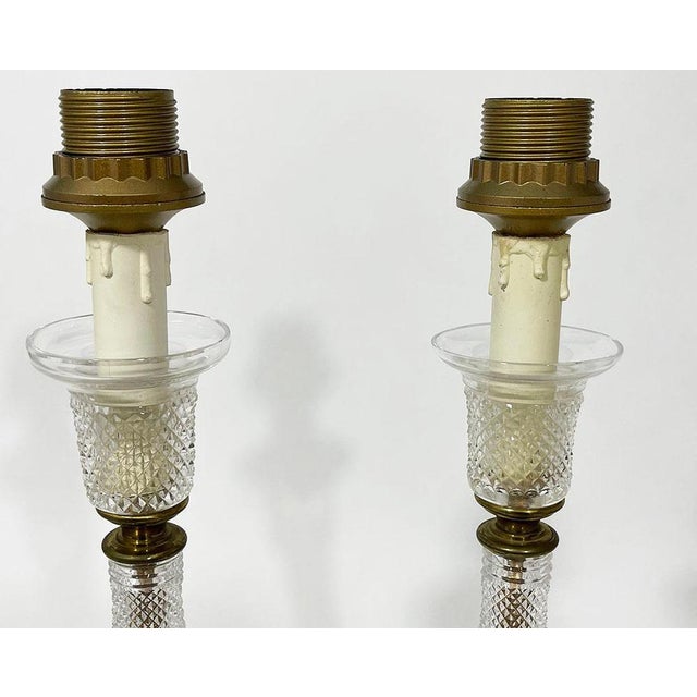 French Diamond Shaped Crystal Cut Table Lamps, 1970s, Set of 2 For Sale - Image 6 of 9