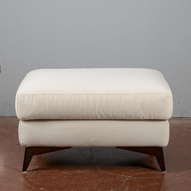 Vintage White Pouf with Fabric For Sale - Image 4 of 9