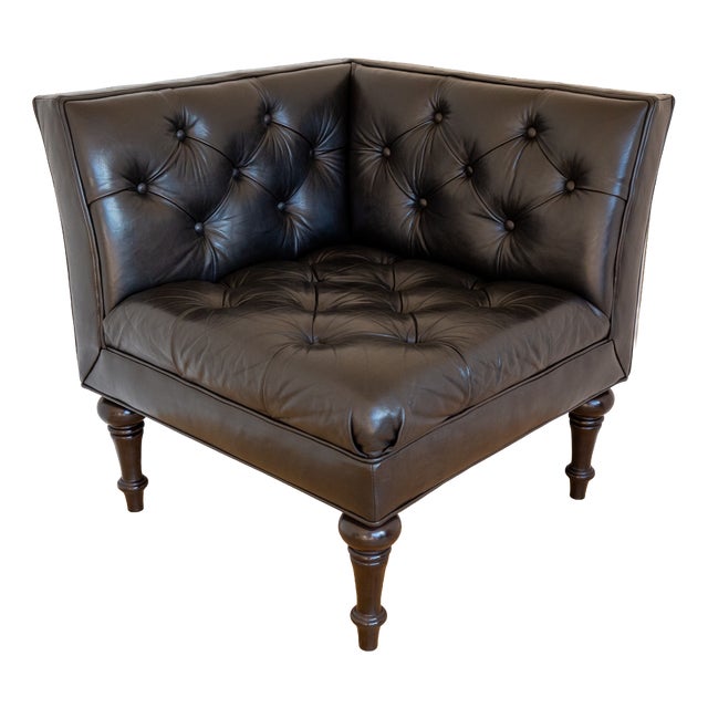 Black Leather Chesterfield Armchair Corner Salon Moschino Haslam Country House Designer, 1990s For Sale