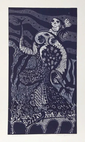 Manuel Izqueirdo, "Spanish Dancer (Blue)," Woodcut