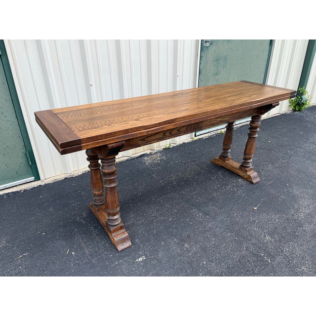 Brown Rustic Tavern Oak Flip Top Dining Console Table For Sale - Image 8 of 12