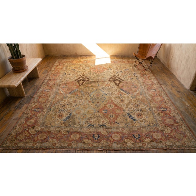 Beautiful Ivory Background and Rosette Medallion Design Antique Persian Tabriz Rug For Sale - Image 9 of 10