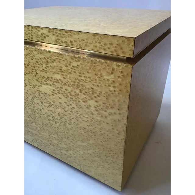 1980s Burled Wood and Brass Trim Side Table For Sale - Image 9 of 10
