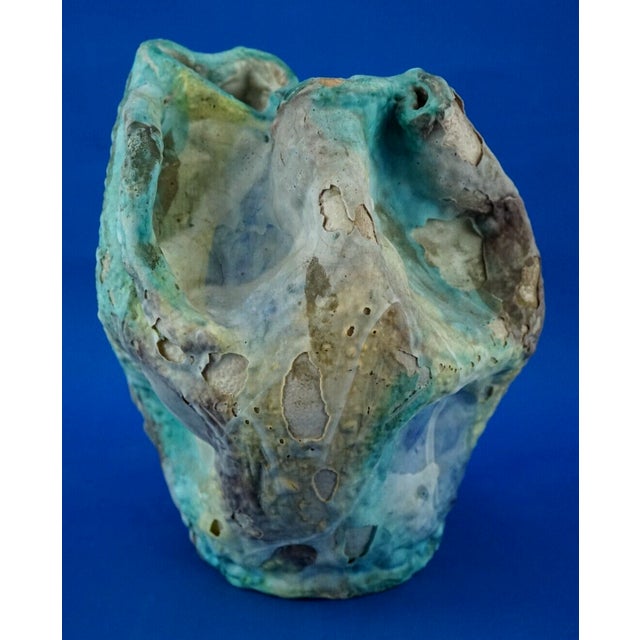 Blue Acid-Treated Majolica Ceramic Vase by Icav Icam Giordano Vietri, Italy, 1930s For Sale - Image 8 of 18