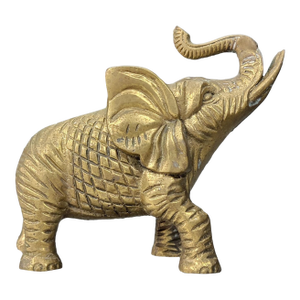 1950s Etched Solid Brass Elephant Figurine Trunk Up