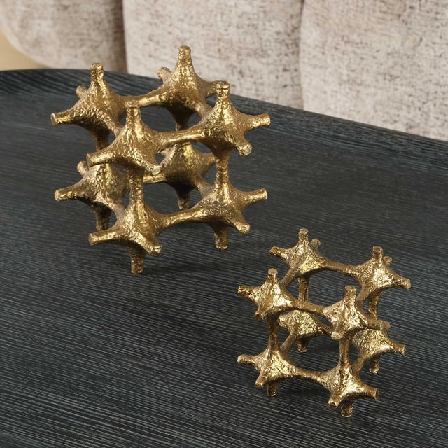 Kenneth Ludwig Chicago Gilded Connection Modern Sculptures Set/2 For Sale - Image 4 of 6