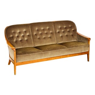 Vintage Scandinavian Three-Seater Velvet Sofa, 1960 For Sale