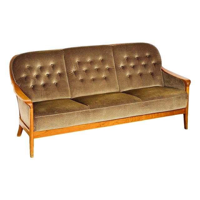 Vintage Scandinavian Three-Seater Velvet Sofa, 1960 For Sale