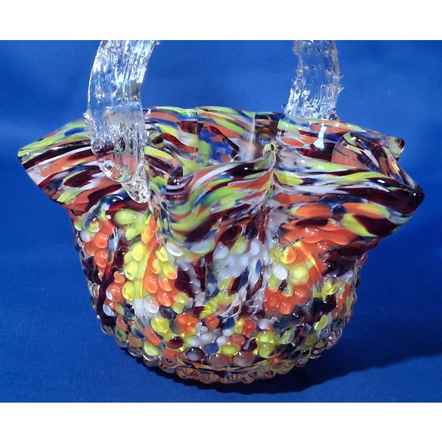 C 1890 Franz Welz Bohemian Art Glass Hand Blown Basket W/ Spun Thorn Handle For Sale - Image 4 of 9