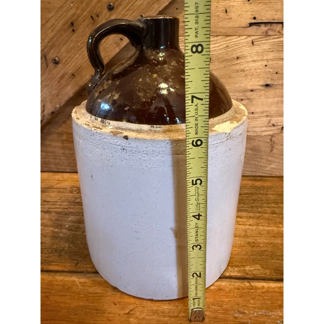 Ceramic Antique Ceramic Whiskey Moonshine Jug Crock Stoneware Two-Tone Brown For Sale - Image 7 of 8