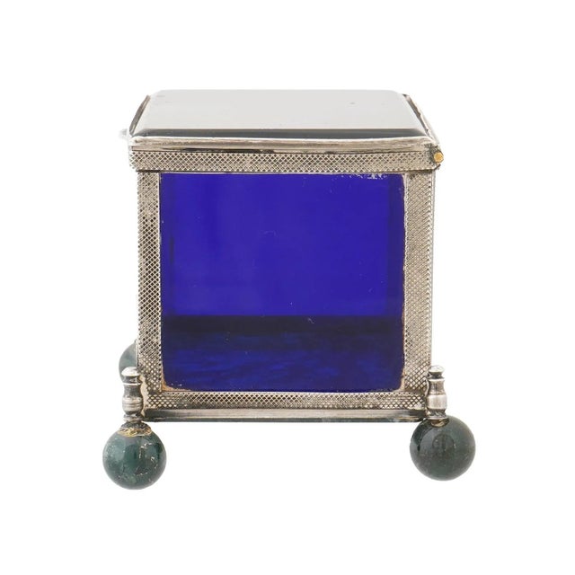 Mid 20th Century Decorative 925 Silver Glass Moss Agate Trinket Box For Sale In New York - Image 6 of 13