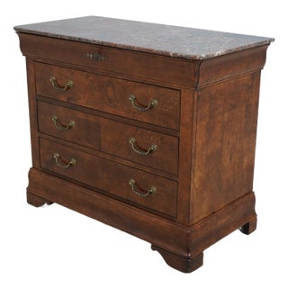 Mt Airy French Empire Marble Top Burl Elm Dresser For Sale