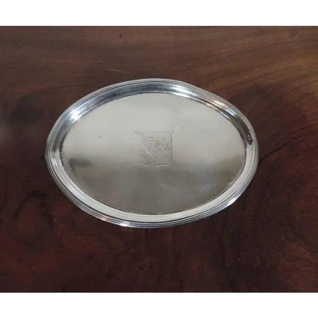 Silver 19th Century English Regency Sterling Silver Crest Tea Pot Coaster Stand Salver Tray For Sale - Image 8 of 9