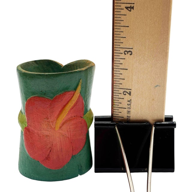 Mid 20th Century Hawaiian Hand Carved Napkins Rings W/ Hand Painted Floral, Set of 6 For Sale - Image 12 of 12