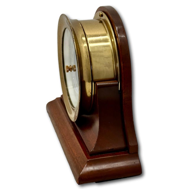 Wood Fine Vintage Mid 20th Century Brass & Mahogany Ships Barometer & Thermometer by Esteemed Boston Maker "Chelsea" For Sale - Image 7 of 18