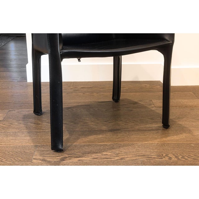 Set of 4 Mario Bellini for Cassina Cab 413 Black Leather Modern Dining Armchairs For Sale - Image 10 of 11