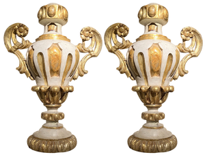 Antique Italian Louis XIV Lacquer and Gilt Urn Vases, Set of 2