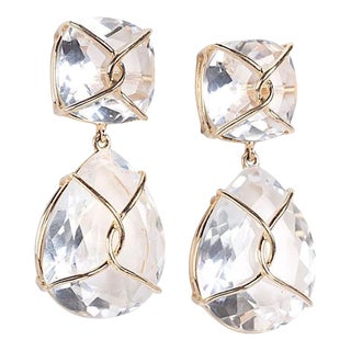 Christina Addison Rock Crystal and Gold Wrapped Cushion Drop Earrings - a Pair For Sale