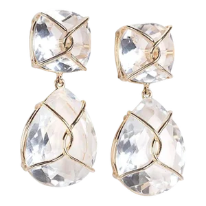 Christina Addison Rock Crystal and Gold Wrapped Cushion Drop Earrings - a Pair