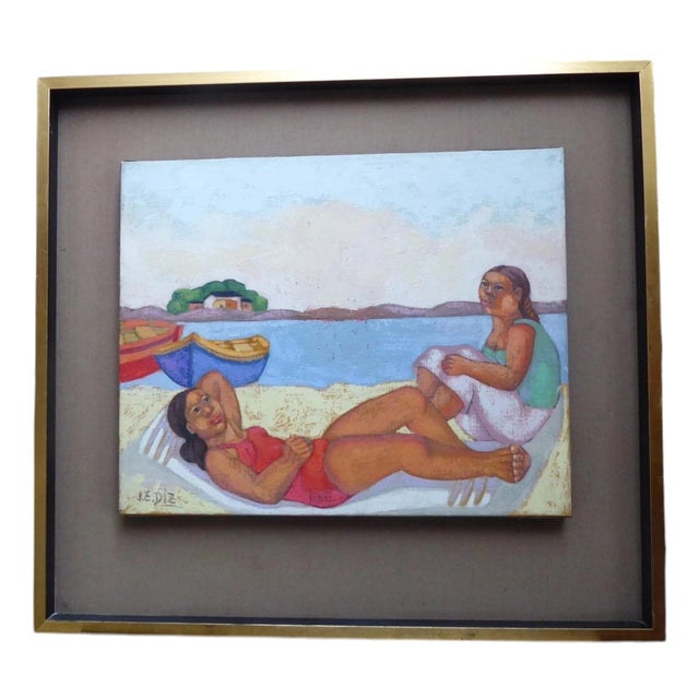 Juana Elena Diz, Fun in the Sun, 1960s, Oil Painting on Canvas, Framed For Sale