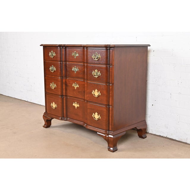 Kindel Furniture Georgian Carved Mahogany Block Front Chest of Drawers, Newly Refinished For Sale - Image 12 of 12