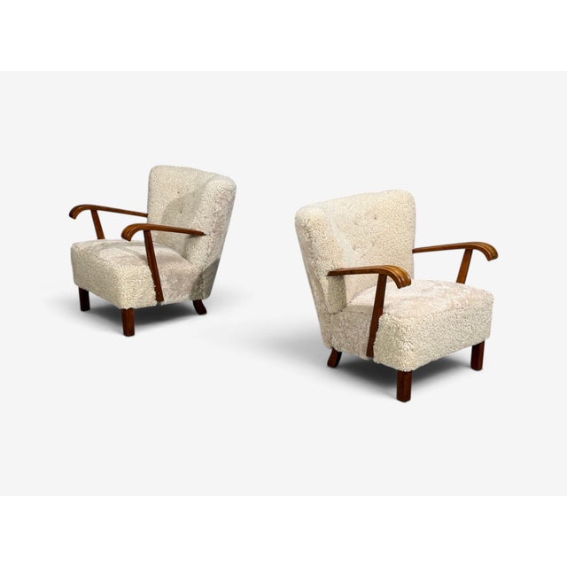 Danish Cabinetmaker, Lounge Chairs, Shearling, Beech, 1940s For Sale - Image 4 of 12