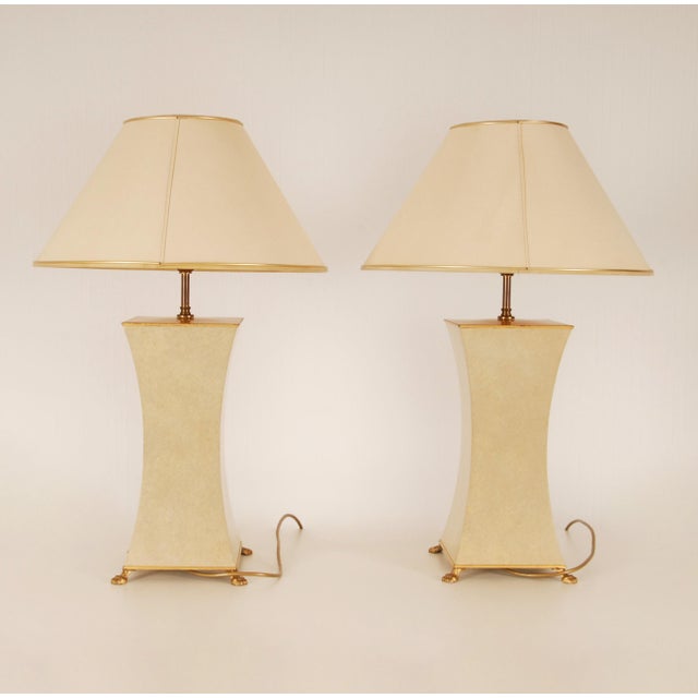 Vintage French Country Style Lamps Green and Off White Floral English