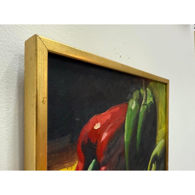 Late 20th Century Vintage Still Life With Peppers Oil on Board Signed For Sale - Image 5 of 8