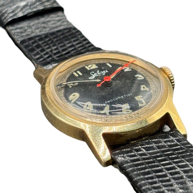 1940s Selza Automatic Wwii Military Aviation Pilot Cold Capped 14k Gold Watch For Sale - Image 9 of 12
