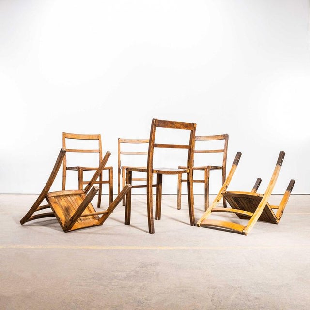 Beech and Iron Stacking School Dining Chairs, 1940s For Sale - Image 3 of 12