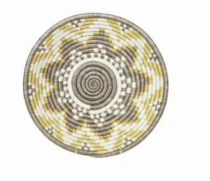 African Rwanda Woven Sweetgrass and Sisal Wall Hanging Basket