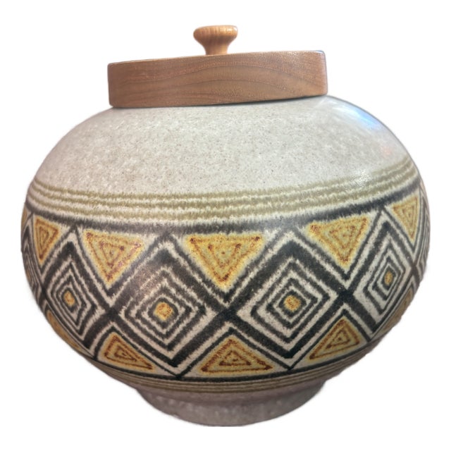 1950s Alvino Bagni for Raymor Pottery Vase With Teak Lid For Sale
