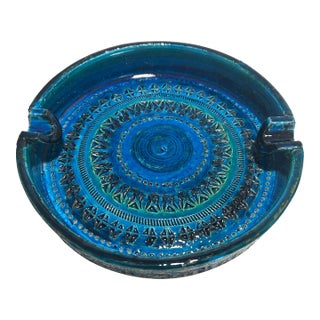 20thC MCM Italian Aldo Londi for Bitossi Rimini Blue Large Ceramic Ashtray Catchall Trinket Dish For Sale