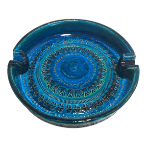 Mid 20th Century Italian Aldo Londi for Bitossi Rimini Blue Large Ceramic Ashtray Catchall Trinket Dish