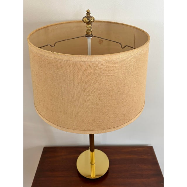 Metal Mid 20th Century Brass Midcentury Modern Lamp With Linen Shade For Sale - Image 7 of 11