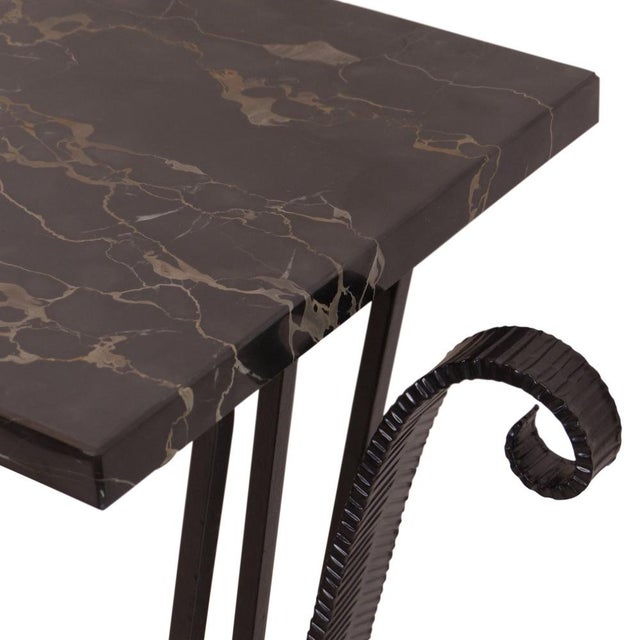 Art Deco Console Tables in Wrought Iron with Portor Marble Top, 1930s, Set of 2 For Sale - Image 4 of 7