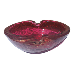 Murano Attributed Aventurine Glass Bowl/Catchall/Ashtray – Cranberry Red With Gold Sparkle