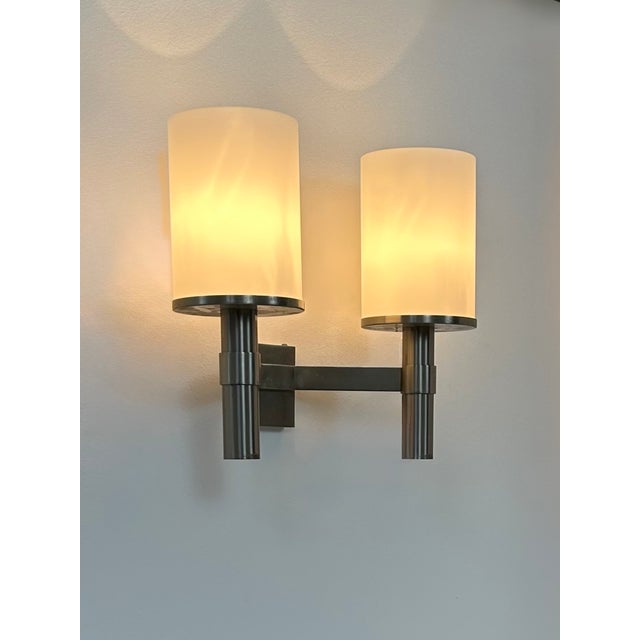 Model 1141 Double Wall Light in Metal and Opaline Glass from Perzel, France, 1960 For Sale - Image 6 of 11