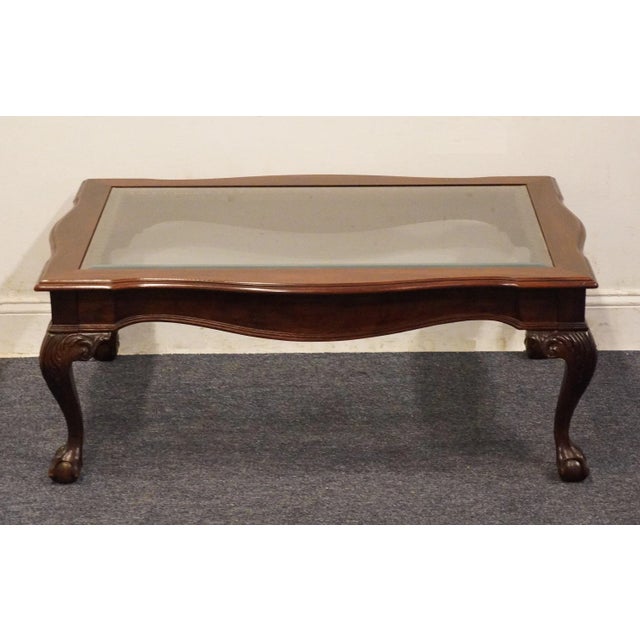 Drexel Furniture Solid Mahogany Traditional Chippendale Style Ball & Claw 44" Accent Coffee Table W. Glass Top For Sale In Kansas City - Image 6 of 7
