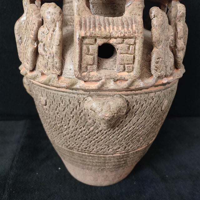 Chinese Ceramic Pot,Brown Glaze Porcelain Granary Jar Hand Carved Figures and Architecture Pattern For Sale - Image 11 of 11