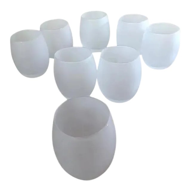 1960s Mid-Century Modern Frosted "Ghost" Lowball Glasses- Set of 7 For Sale