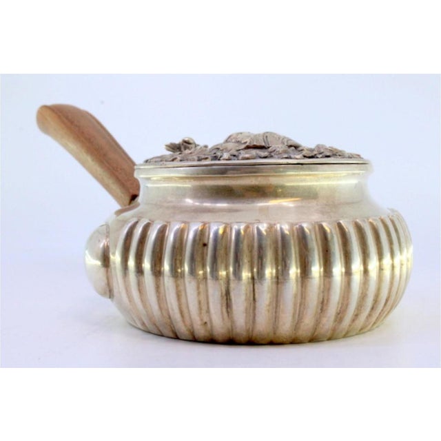 Silver Smudging Bowl with Busts of Soldiers Lid, Gummed Casing and Wooden Handle For Sale - Image 5 of 9