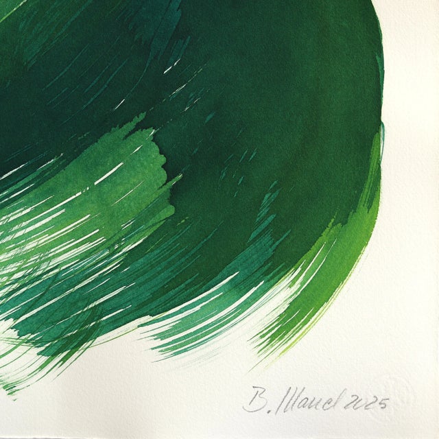 2020s The Green Dress 22 - Minimalist Figurative French Linen Original Artwork by Bettina Mauel For Sale - Image 5 of 5