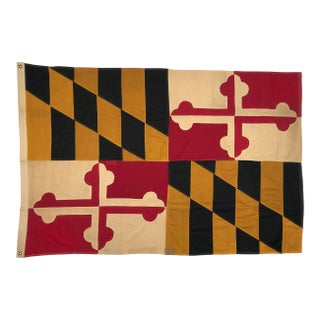 Large Vintage Distressed Cotton State Flag of Maryland For Sale