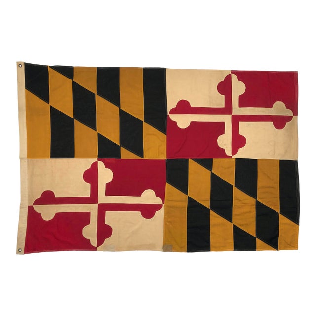 Large Vintage Distressed Cotton State Flag of Maryland For Sale