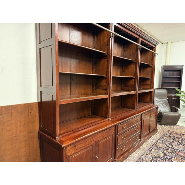 Metal English Library Bookcase in Oak and Mahogany For Sale - Image 7 of 18