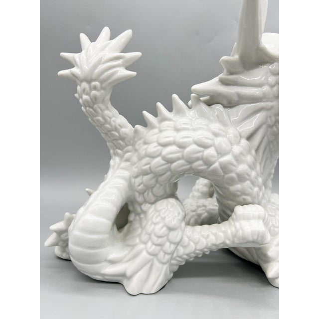 White Large 20th Century Blanc De Chine Fitz and Floyd Chinoiserie Dragon Figurine For Sale - Image 8 of 12