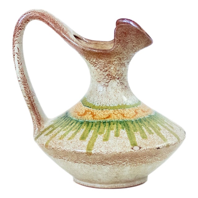 Italian Modern Ceramic Jug in Beige and Green from Bertoncello, 1960s For Sale