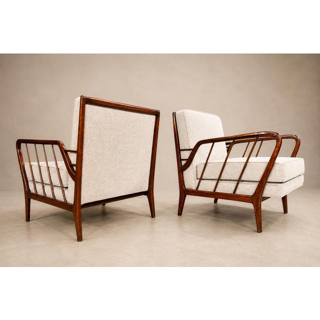 Mid-Century Brazilian Armchairs by Rino Levi, Hardwood & Bouclé, 1960s For Sale - Image 13 of 18